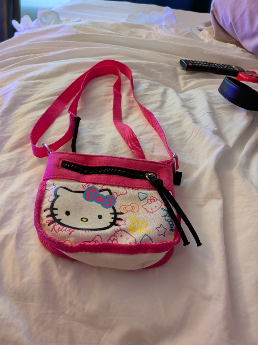 Hello Kitty Pink/White Graphic Crossbody Bag Silver Hardware Zip Closure